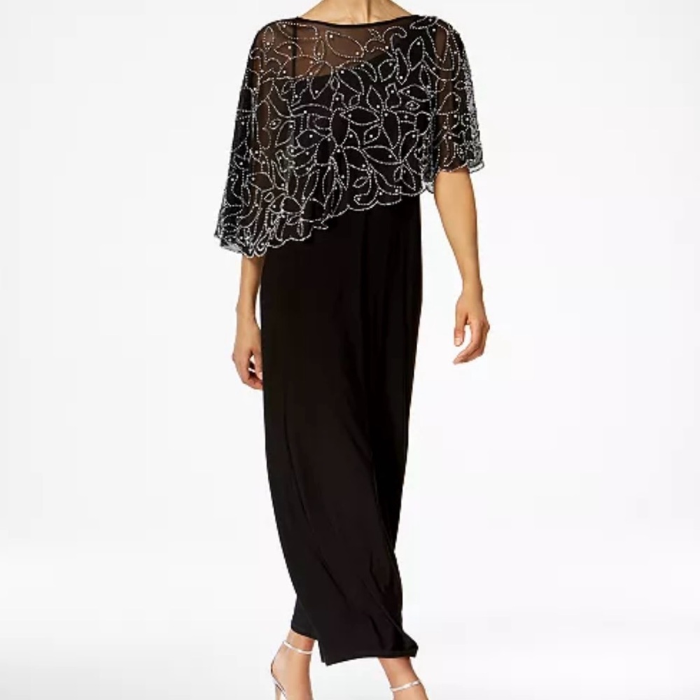 MSK Black and Silver Embellished Wedding / Cocktail Dress Large